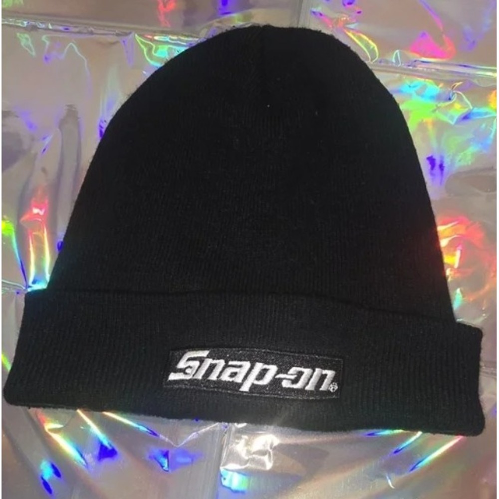Snap ON Black Knit Hat WITH WHITE LETTERS